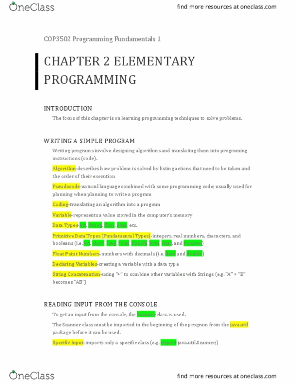 COP 3502 Chapter 2: Elementary Programming thumbnail