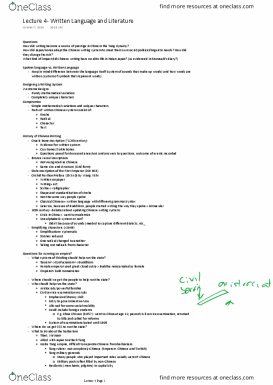 EAS103H1 Lecture Notes - Lecture 4: Bai Juyi, Lantingji Xu, Written Chinese thumbnail