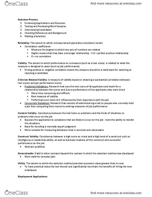 Management and Organizational Studies 1021A/B Chapter Notes - Chapter 5: Applicant Tracking System, Job Performance, Intelligence Quotient thumbnail