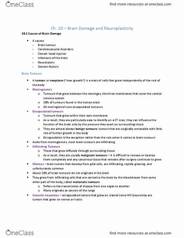 PSYC 3250 Chapter Notes - Chapter 10: Brain Tumor, Temporal Lobe Epilepsy, Substantia Nigra thumbnail