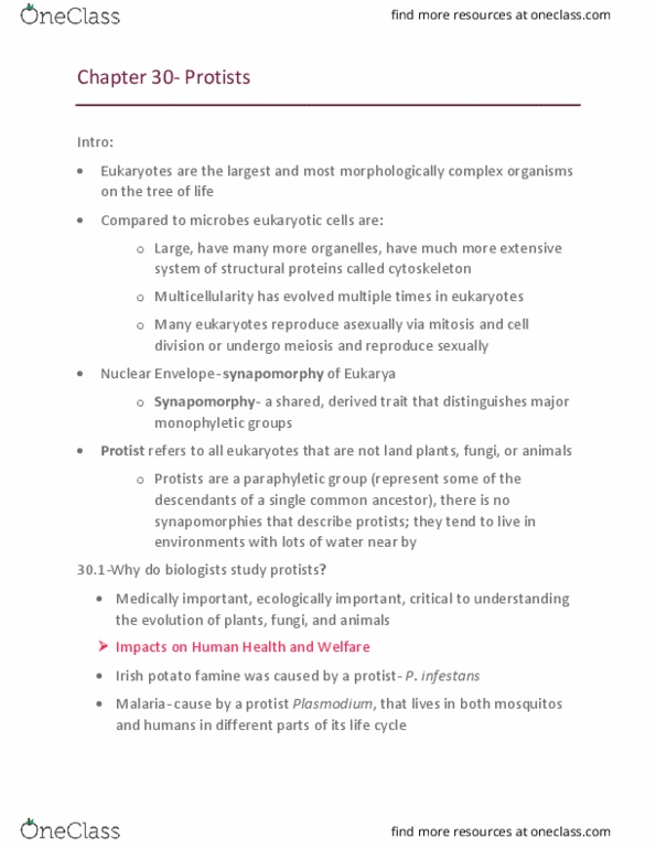 BIOL 119 Chapter Notes - Chapter 30: Nuclear Membrane, Harmful Algal Bloom, Symbiogenesis thumbnail