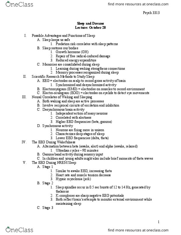 PSYCH 3313 Lecture Notes - Lecture 21: Rapid Eye Movement Sleep, Slow-Wave Sleep, Theta Wave thumbnail