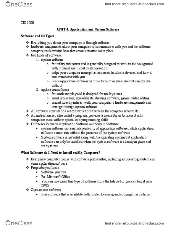 CIS 1000 Lecture Notes - Lecture 4: Application Software, Open-Source Software, Proprietary Software thumbnail