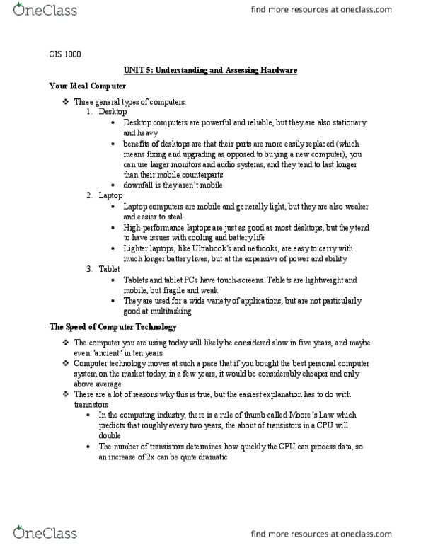 CIS 1000 Lecture Notes - Lecture 5: Overclocking, Hertz, Unit thumbnail