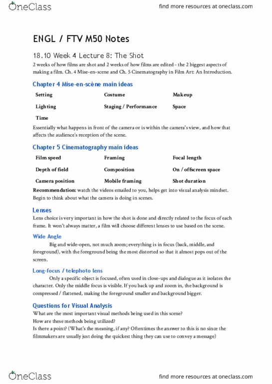 FILM TV M50 Lecture Notes - Lecture 8: The Lady Escapes, Steadicam, Moonrise Kingdom thumbnail