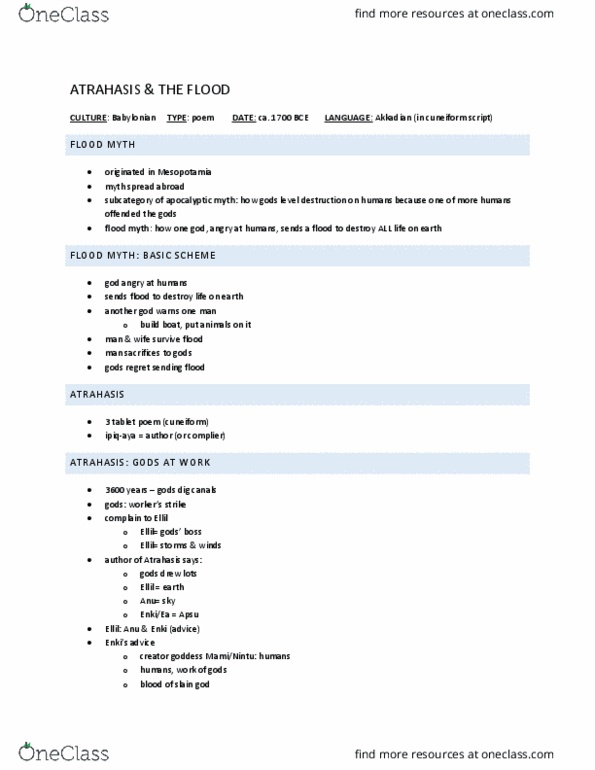 CLT-3378 Lecture Notes - Lecture 12: Enlil, Atra-Hasis, Flood Myth thumbnail