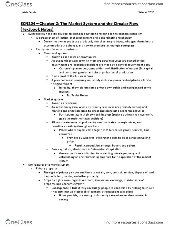 ECN 104 Chapter Notes - Chapter 2: Market System, Capital Good, Planned Economy thumbnail