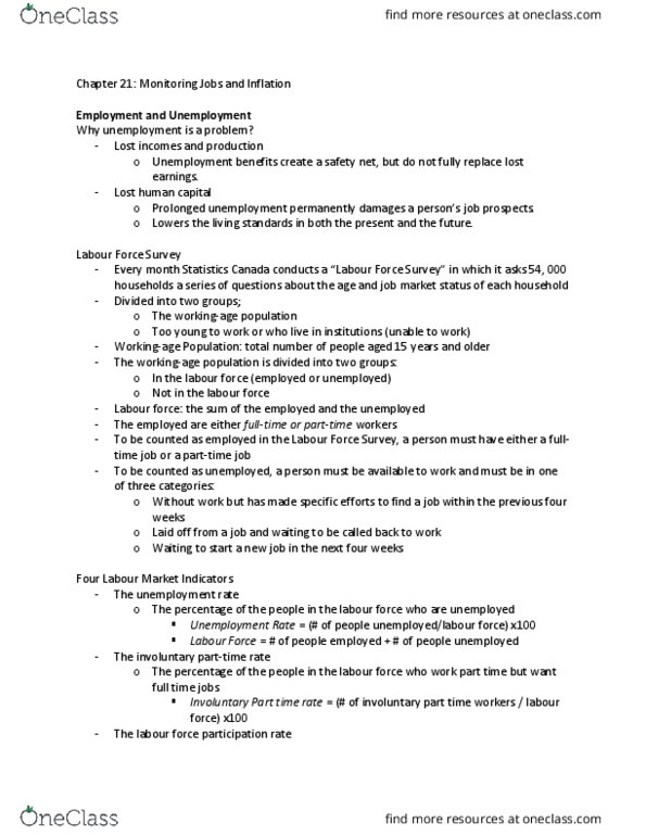 Economics 1021A/B Lecture Notes - Lecture 12: Labour Force Survey, Real Wages, Unemployment thumbnail