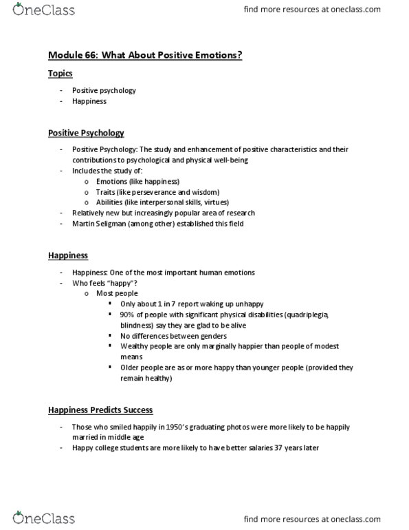 PSYC 1001 Lecture Notes - Lecture 19: Tetraplegia, Positive Psychology thumbnail