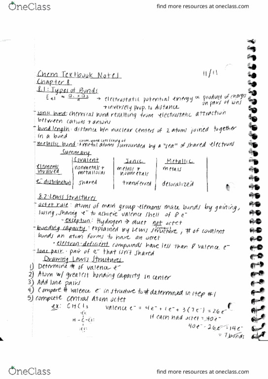 CHM 030 Chapter Notes - Chapter 8: Formal Charge, Ammonia, Covalent Bond thumbnail