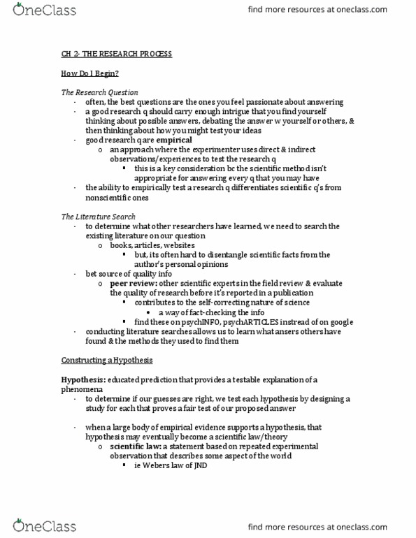 PSYB01H3 Chapter Notes - Chapter 2: Scientific Law, Psycinfo, Scientific Method thumbnail