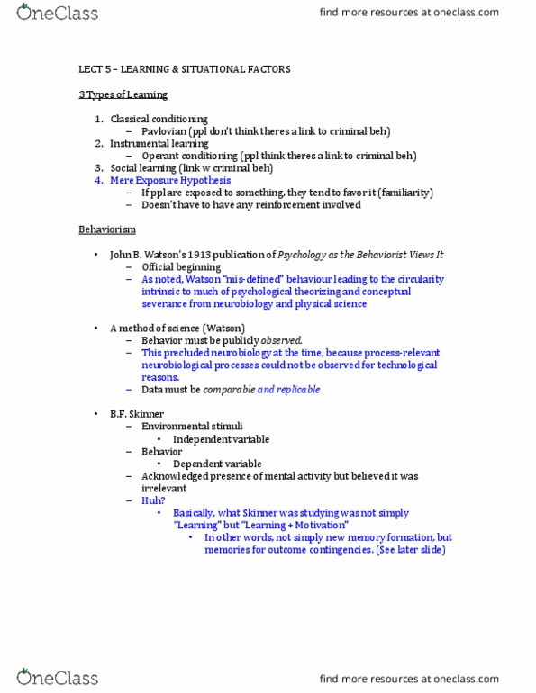 PSYC39H3 Lecture Notes - Lecture 5: Julian Rotter, Differential Association, B. F. Skinner thumbnail