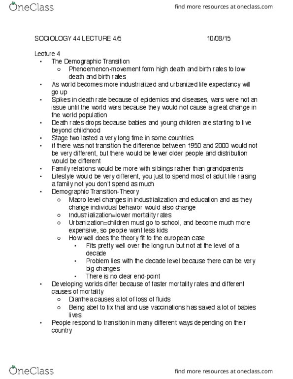 SOCIOL 44 Lecture Notes - Lecture 4: Old Kingdom Of Egypt, Diarrhea, Population Momentum thumbnail