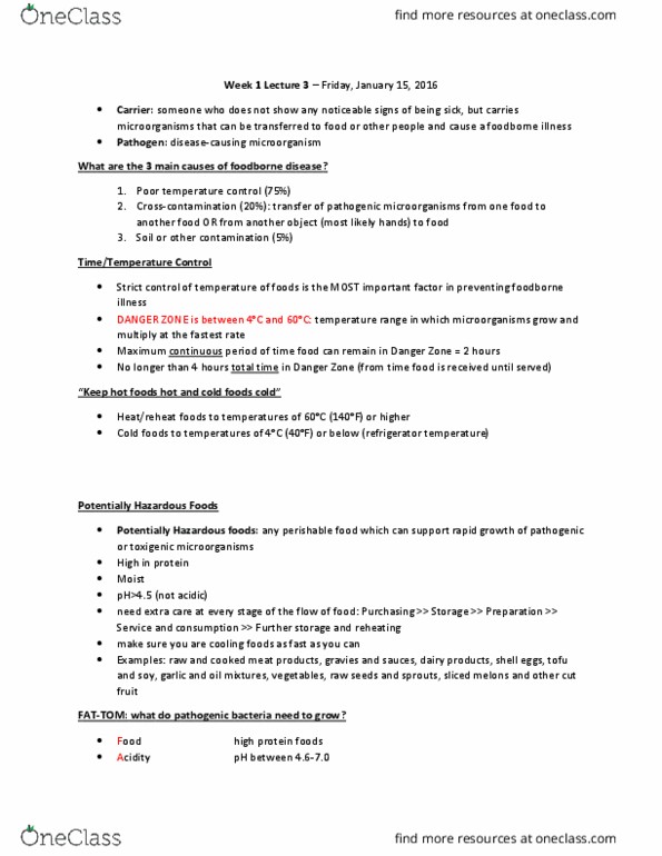 HTM 2700 Lecture Notes - Lecture 3: Foodborne Illness, Microorganism, Food Microbiology thumbnail