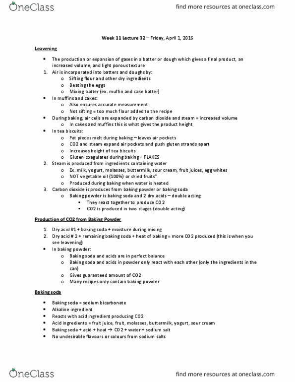 HTM 2700 Lecture Notes - Lecture 32: Baking Powder, Sodium Bicarbonate, Gluten thumbnail