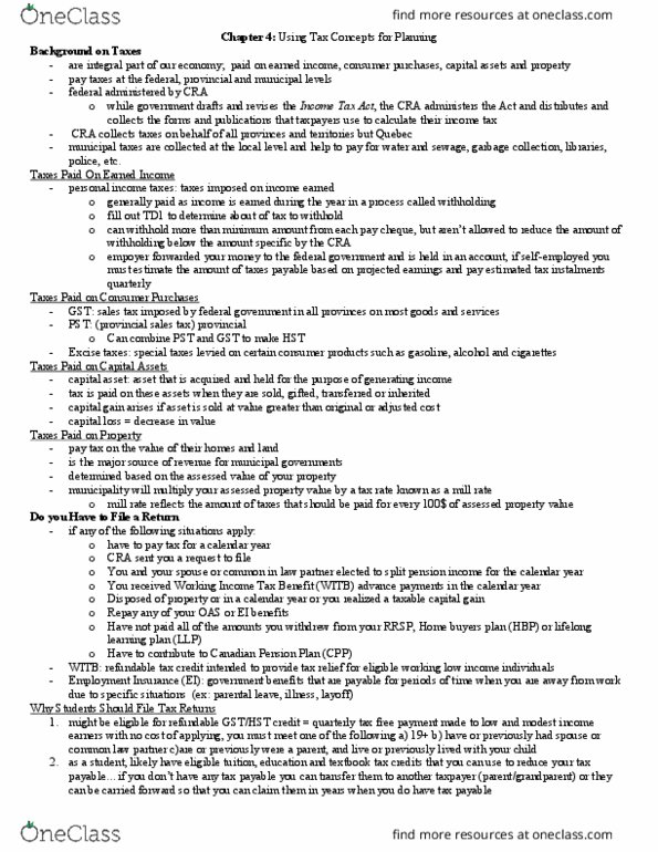 Management and Organizational Studies 2277A/B Chapter Notes - Chapter 4: Tax Credit, Registered Retirement Savings Plan, Dividend Tax thumbnail