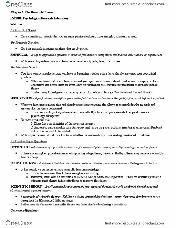 PSYB01H3 Chapter Notes - Chapter 2: Barnum Effect, Theoretical Definition, Design Of Experiments thumbnail