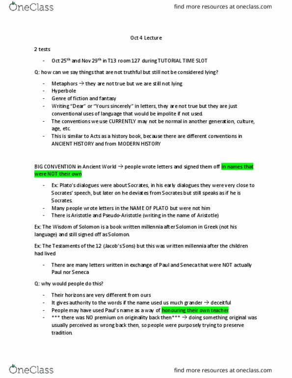 RELIGST 2HH3 Lecture Notes - Lecture 9: Second Epistle To The Thessalonians, Epistle To The Colossians, First Epistle To Timothy thumbnail