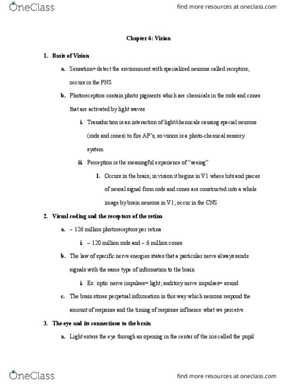 PSY 210 Lecture Notes - Lecture 5: Color Vision, Retina, Refraction thumbnail