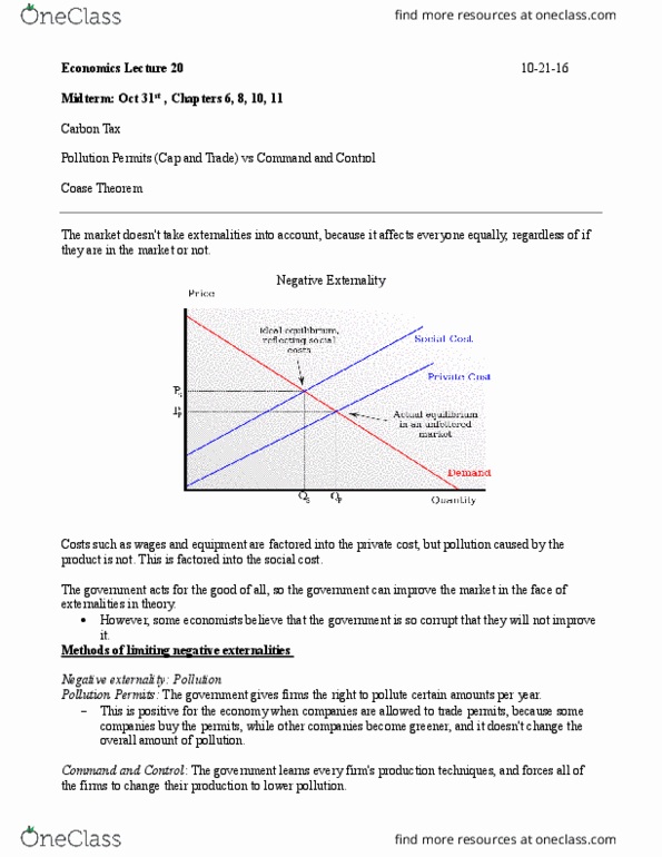 ECON 160 Lecture Notes - Lecture 20: Coase Theorem, Carbon Tax, Social Cost thumbnail
