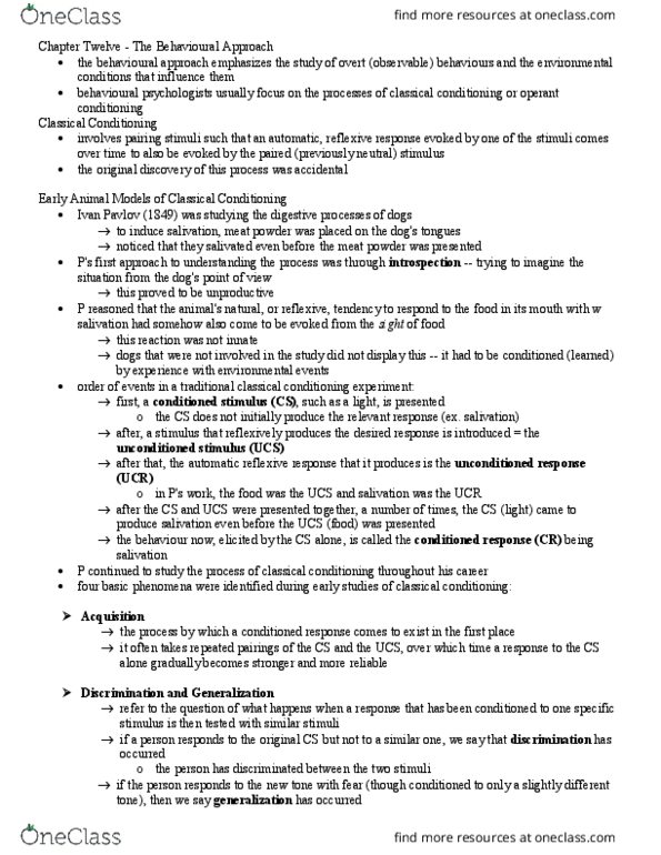 PSYC 2130 Chapter Notes - Chapter 12: Little Albert Experiment, Drug Tolerance, Classical Conditioning thumbnail