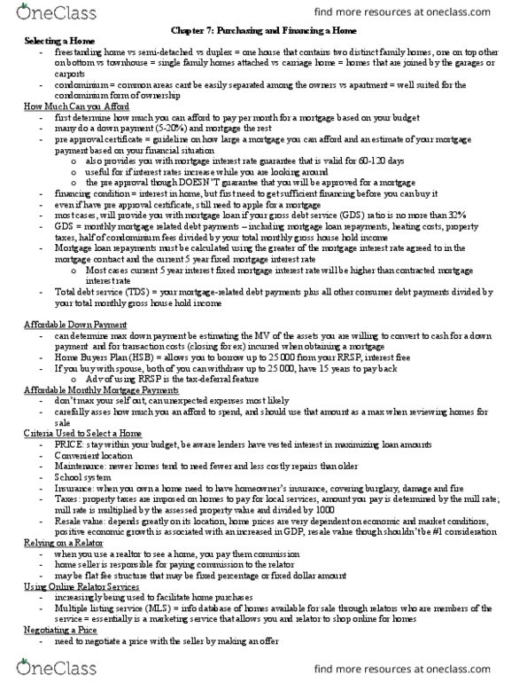 Management and Organizational Studies 2277A/B Chapter Notes - Chapter 7: Fixed-Rate Mortgage, Mortgage Loan, Mortgage Insurance thumbnail