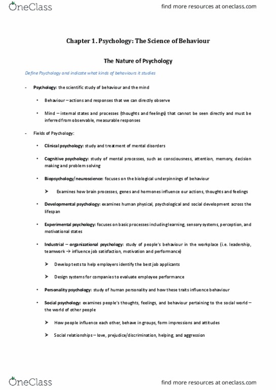 Psychology 1000 Chapter Notes - Chapter 1: Histology, Psyccritiques, Shool thumbnail