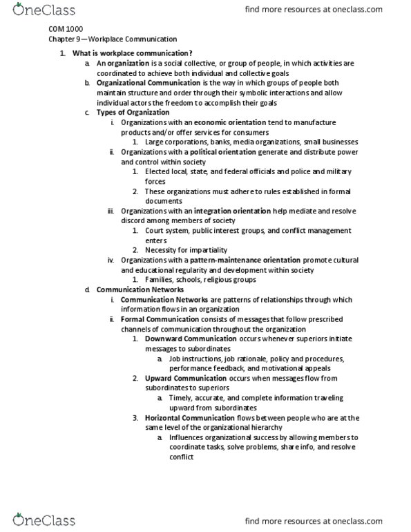 COM 1000 Chapter Notes - Chapter 9: Pregnancy Discrimination Act, Organizational Communication, Society 1 thumbnail