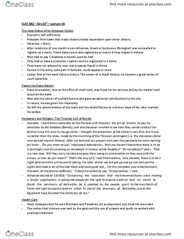 CLST 102 Lecture Notes - Lecture 16: Asteroid Family, Socrates, Metic thumbnail