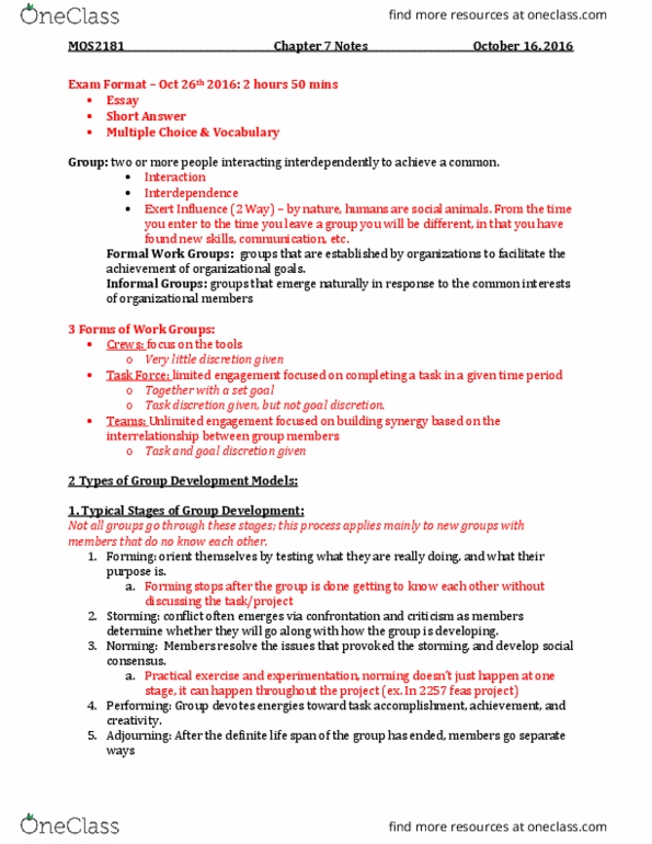 Management and Organizational Studies 2181A/B Lecture Notes - Lecture 6: Role Conflict, Mental Models thumbnail