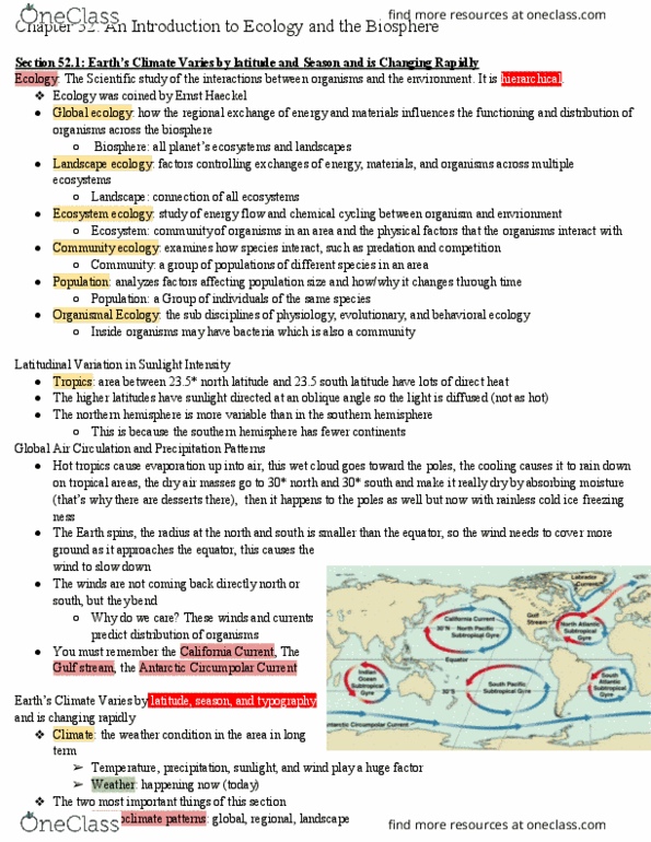BIOLOGY 1B Chapter Notes - Chapter 52: California Current, Gulf Stream, Ecosystem Ecology thumbnail