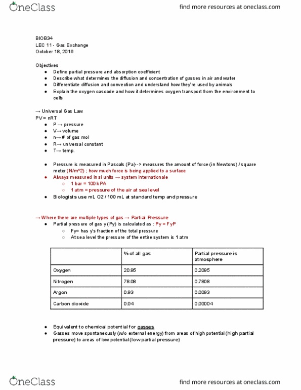 BIOB34H3 Lecture Notes - Lecture 11: International System Of Units, Pulmonary Gas Pressures, Trachea thumbnail