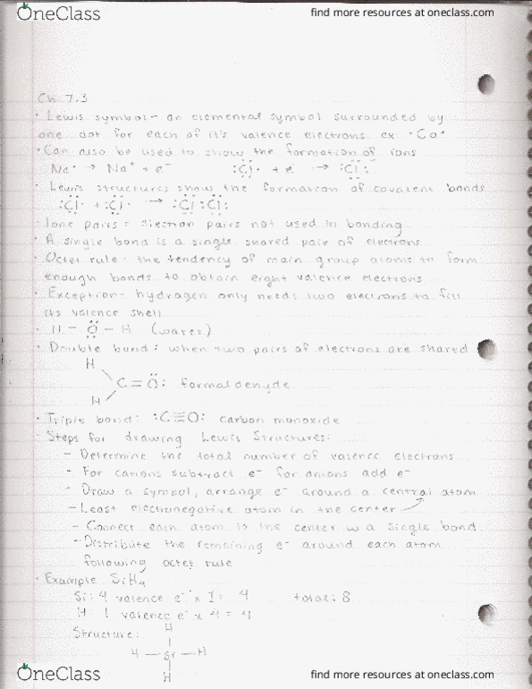 CHEM 127 Chapter Notes - Chapter 7.3-7.4: Single Bond, Covalent Bond, Triple Bond thumbnail