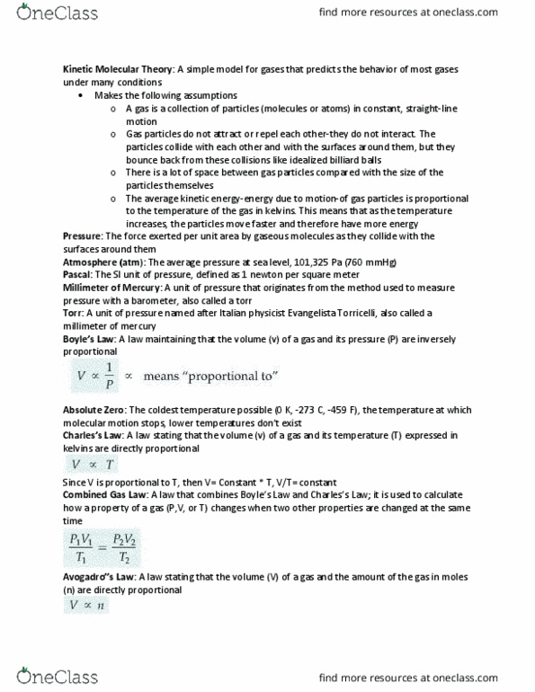 CHEM 1070 Chapter Notes - Chapter 11: Molar Volume, Combined Gas Law, Speedstep thumbnail