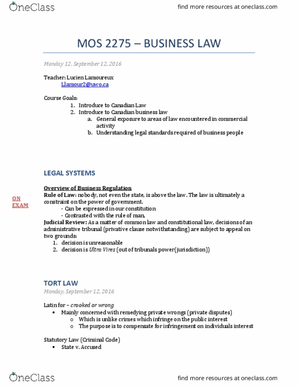 Management and Organizational Studies 2275A/B Lecture Notes - Lecture 1: Jaguar, Canadian Business, Rescission thumbnail