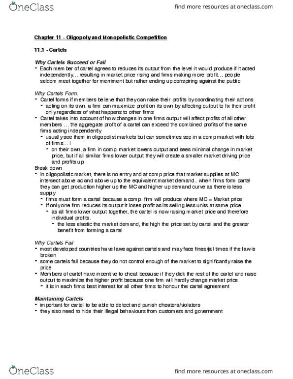 COMM 295 Chapter 11: COMM295 - Chapter 11 - Oligopoly and Monopolistic Competition thumbnail