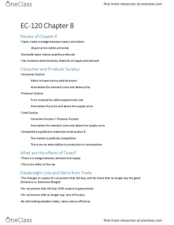 EC120 Chapter Notes - Chapter 8: Economic Surplus, Perfect Competition, Demand Curve thumbnail
