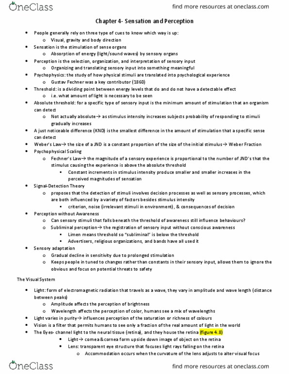 PSY100Y5 Chapter Notes - Chapter 4: Basilar Membrane, Gustav Fechner, Cochlea thumbnail