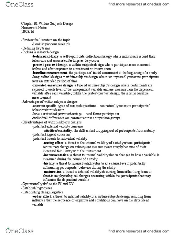 PSYC 221 Chapter Notes - Chapter 10: Latin Square, Dependent And Independent Variables, Statistical Power thumbnail