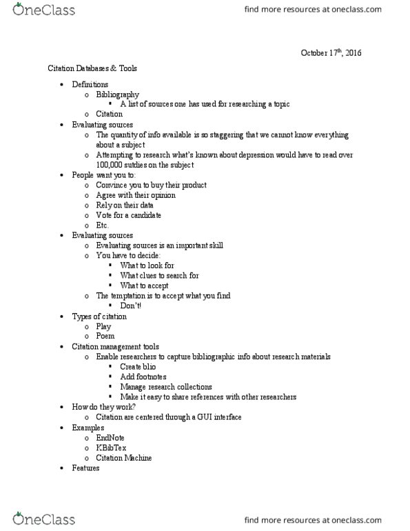 CS 110 Lecture Notes - Lecture 9: Pubmed, Endnote, Citeseerx thumbnail