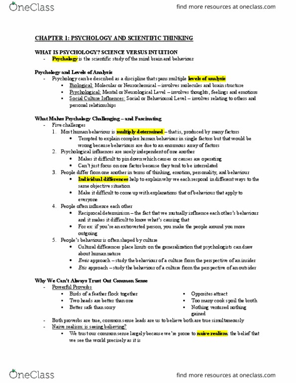 PSY 102 Chapter Notes - Chapter 1: Spiritualism, Skeptical Movement, Wilhelm Wundt thumbnail