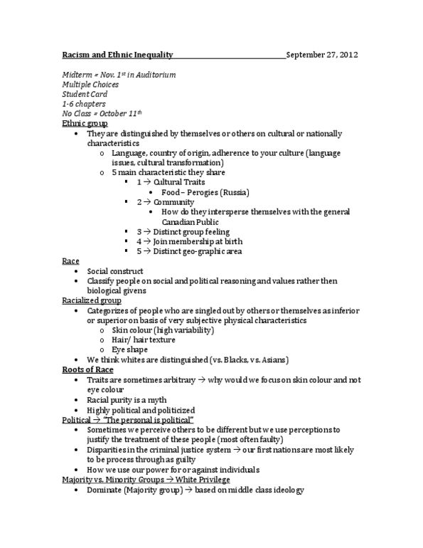 Sociology 2140 Chapter Notes -Status Quo, European Canadian, Dominate thumbnail