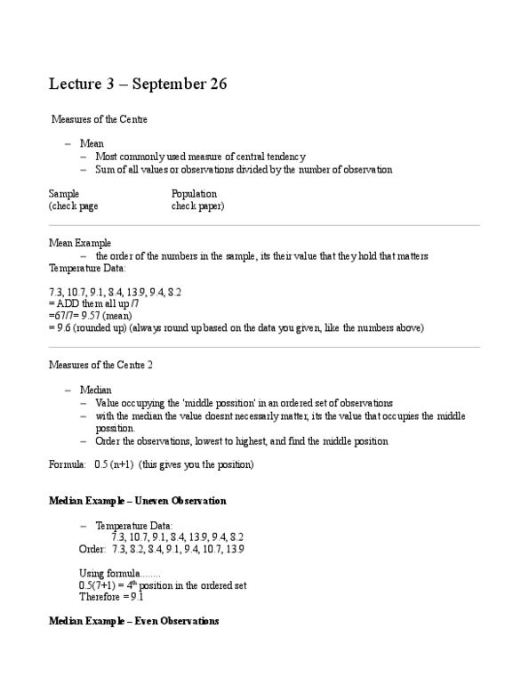 GGR270H1 Lecture Notes - Lecture 3: Central Tendency, Skewness, Square Root thumbnail