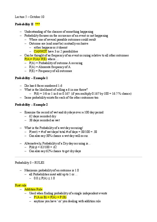 GGR270H1 Lecture Notes - Lecture 5: Standard Score, Normal Distribution, Put On thumbnail