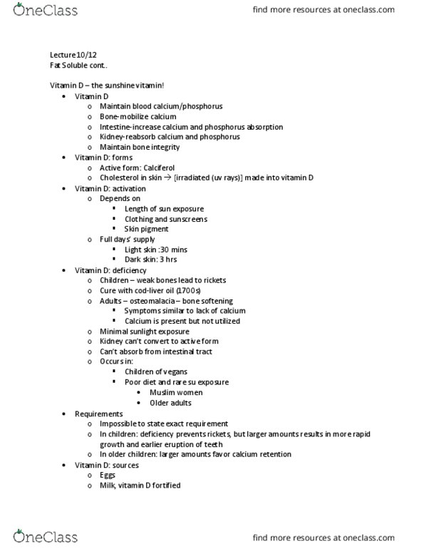 HUMNNTR 2210 Lecture Notes - Lecture 17: Phylloquinone, Dark Skin, Osteomalacia thumbnail