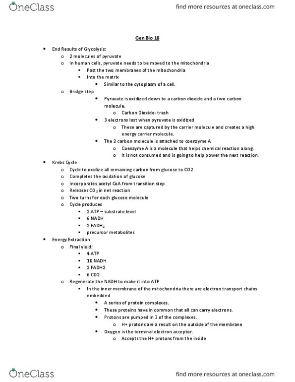 BSC1010C Lecture Notes - Lecture 18: Acetyl-Coa, Citric Acid Cycle, Energy Carrier thumbnail