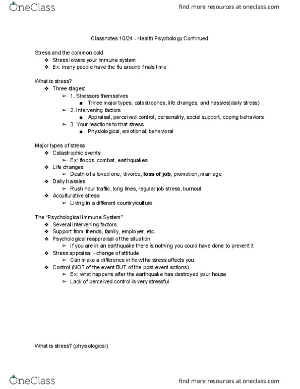 PSYCH 2010 Lecture Notes - Lecture 26: Cardiovascular Disease, Coronary Artery Disease, Sympathetic Nervous System thumbnail