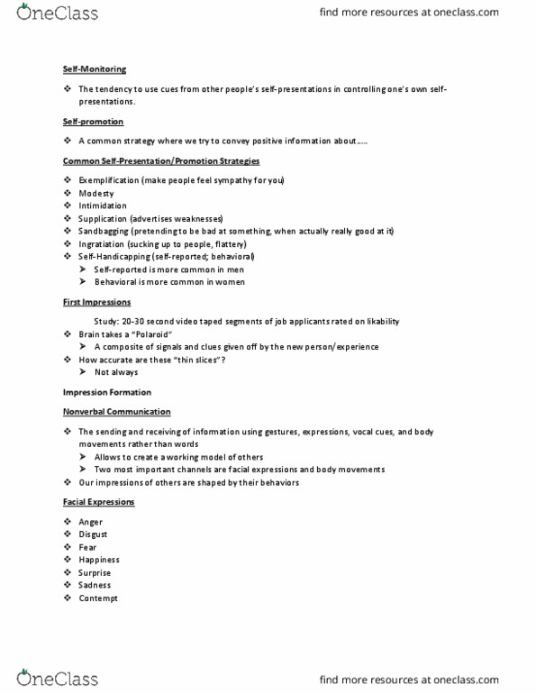 PSY 254 Lecture Notes - Lecture 4: Paralanguage, Nonverbal Communication, Ingratiation thumbnail