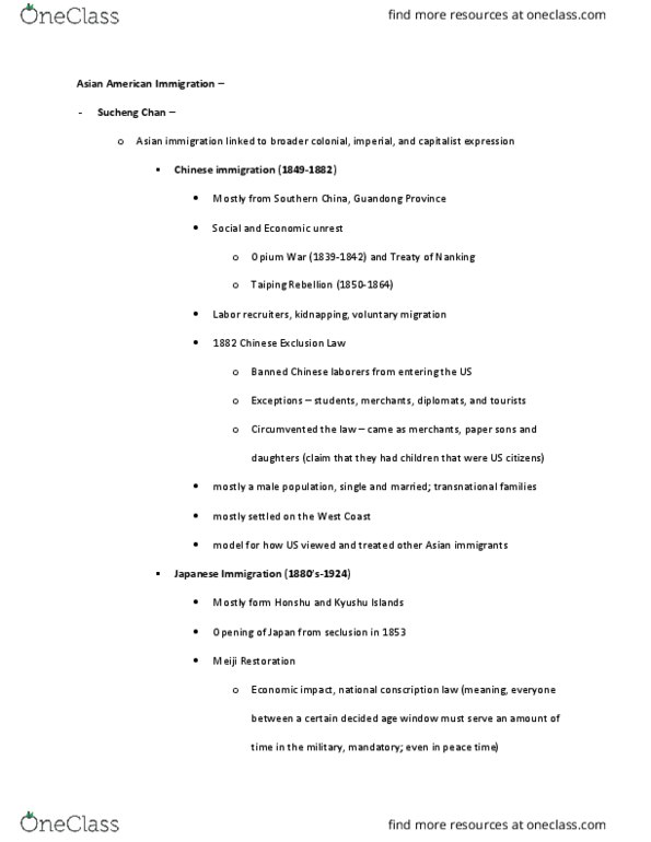 AAS 201 Lecture Notes - Lecture 2: Honshu, Immigration Act Of 1924, Meiji Restoration thumbnail