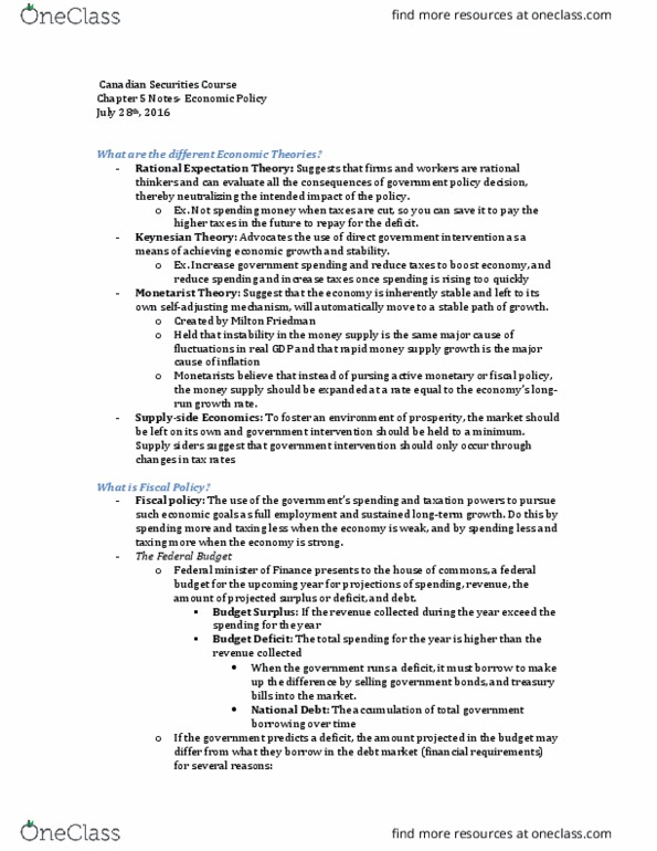 Business Administration - Financial Planning RFC125 Chapter Notes - Chapter 5: Canada Act 1982, Canadian Dollar, Monetary Policy thumbnail
